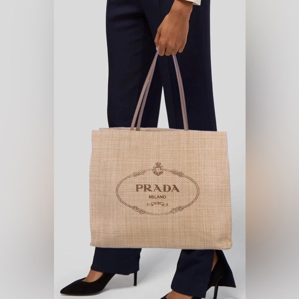 PRADA Logo Raffia Tote Beach Bag 👜